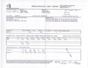 Specialty Metal Certificate of Tests